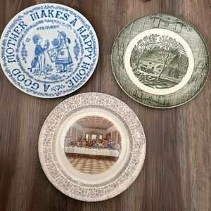 Vintage Decorative Plate Set - Blue, Green, and Brown